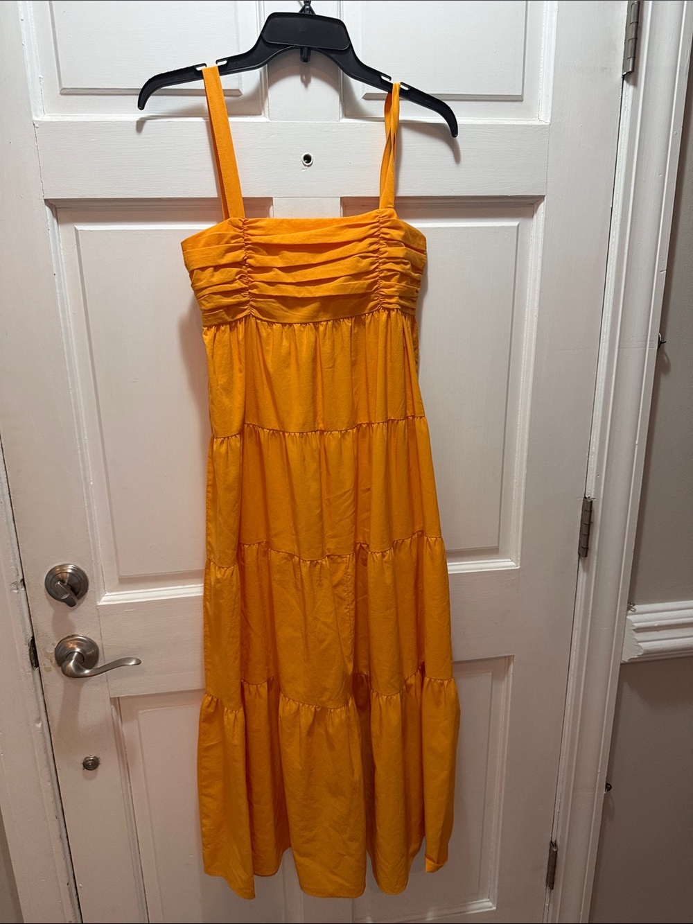 Zara Golden Yellow Tiered Midi Dress with Smocked Bodice